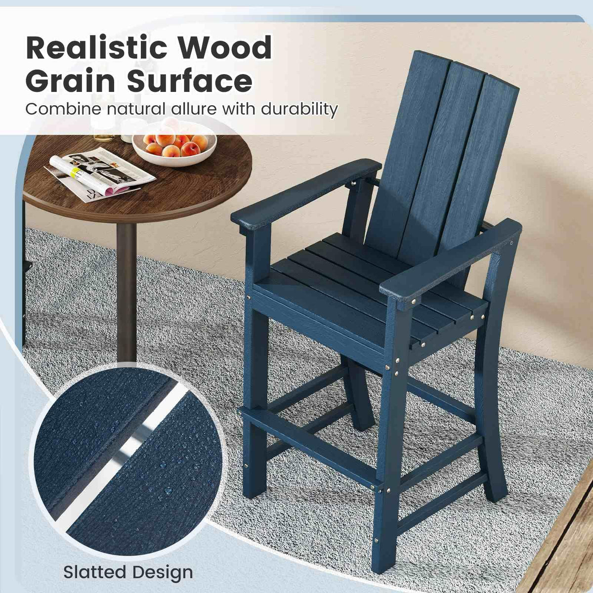 Outdoor Tall Adirondack Chair Bar Stool with Backrest and Footrest