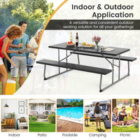 Folding Picnic Table with 2 Benches with Metal Frame and All-Weather HDPE Tabletop