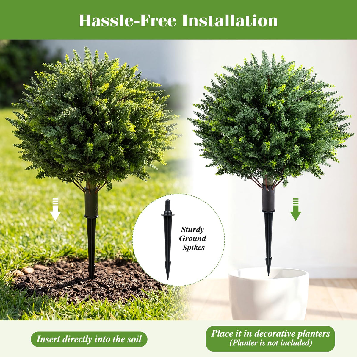 27.5" Artificial Cypress Topiary Trees Set of 2, Faux Topiary Bushes Shrubs