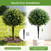 27.5" Artificial Cypress Topiary Trees Set of 2, Faux Topiary Bushes Shrubs