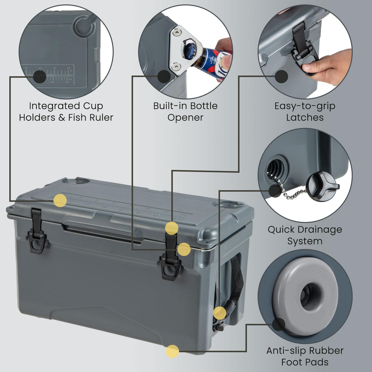 Insulated Portable Ice Chest with Integrated Cup Holders for Camping