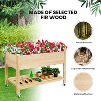 Elevated Wooden Planter Box with Lockable Wheels and Shelf