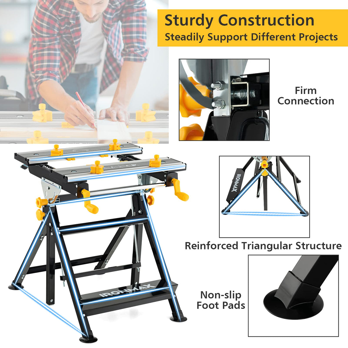 Folding Work Table 125kg Load Capacity, Portable Workbench