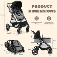 High Landscape Baby Stroller, 2 in 1 Convertible Baby Pram Jogger with Adjustable Canopy & Backrest