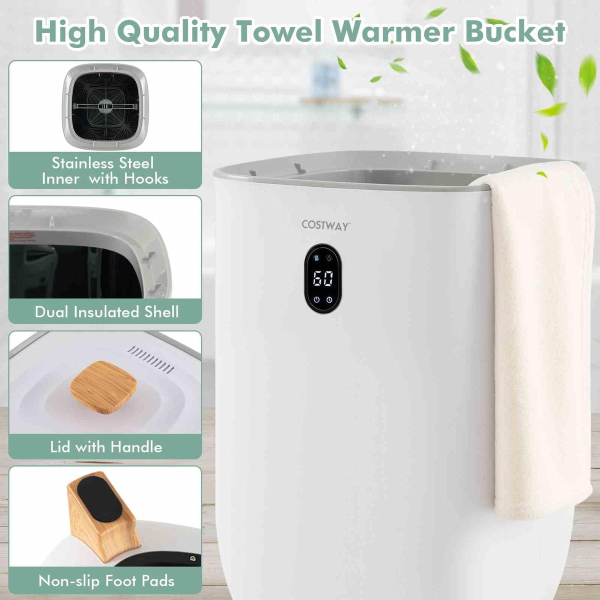 35L Large Towel Warmer Bucket with 20-90Min Timer and 2-5H Drying Mode