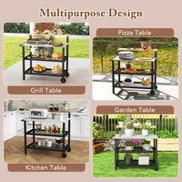 Rolling Bar Cart with Flip-up Table and Foldable Handle for Kitchen