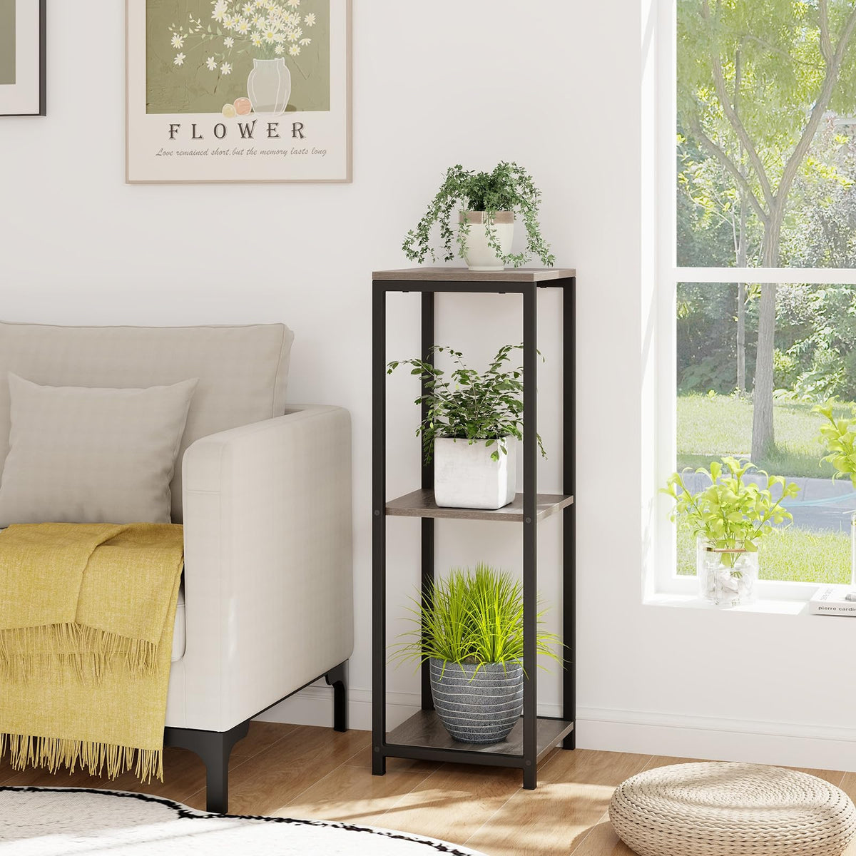 3 Tier Tall Metal Plant Stand with Anti-tipping Device for Balcony Living Room Office