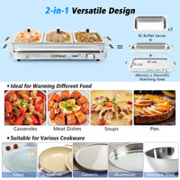 Food Warmer Buffet Server, 450W Stainless Steel Electric Warming Tray