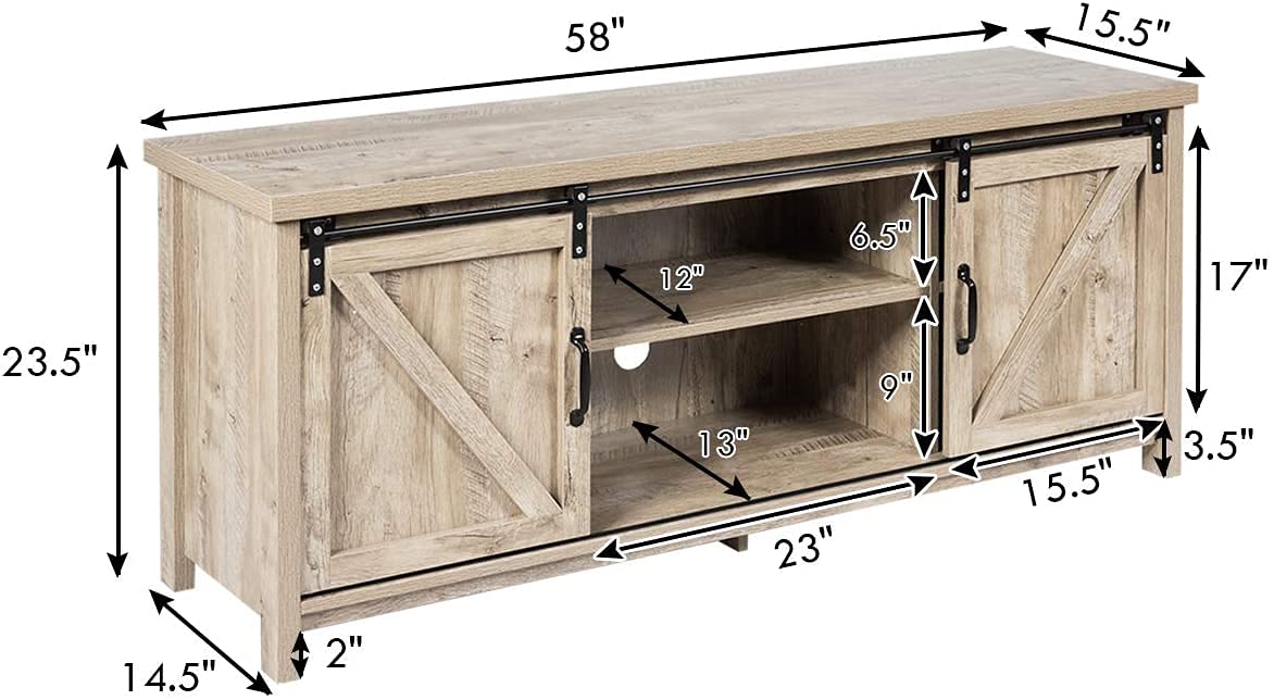 Giantex TV Stand for 65” Television, 2 Center Compartments & 2 Cabinets, Wooden TV Cabinet