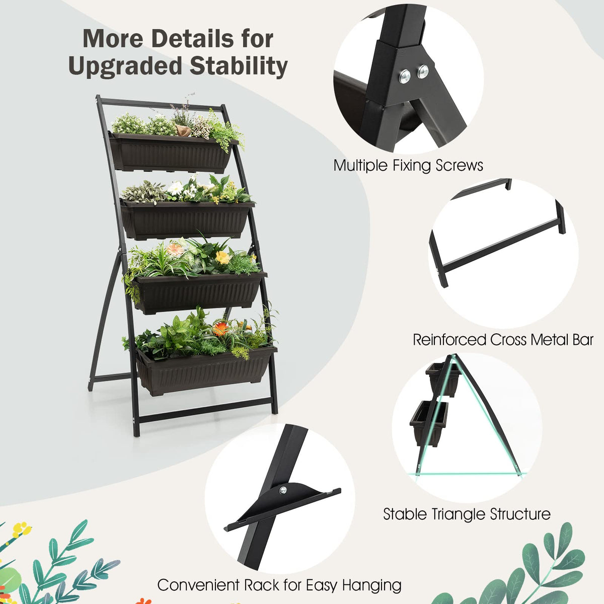 160 cm Vertical Raised Garden Bed, 4-Tier Elevated Planter Box