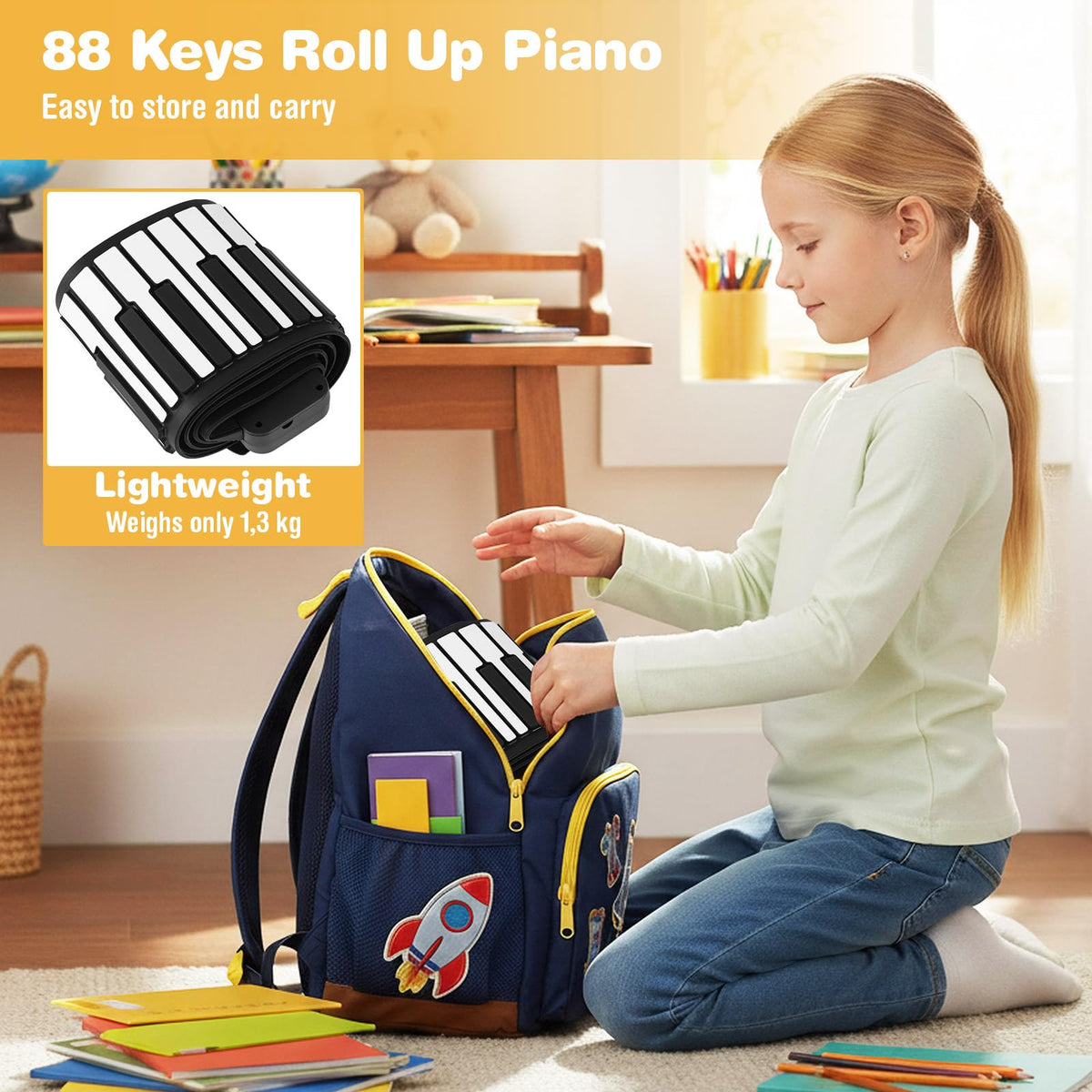 88 Keys Roll Up Piano with 128 Rhythms Tones and Sustain Pedal for Beginners