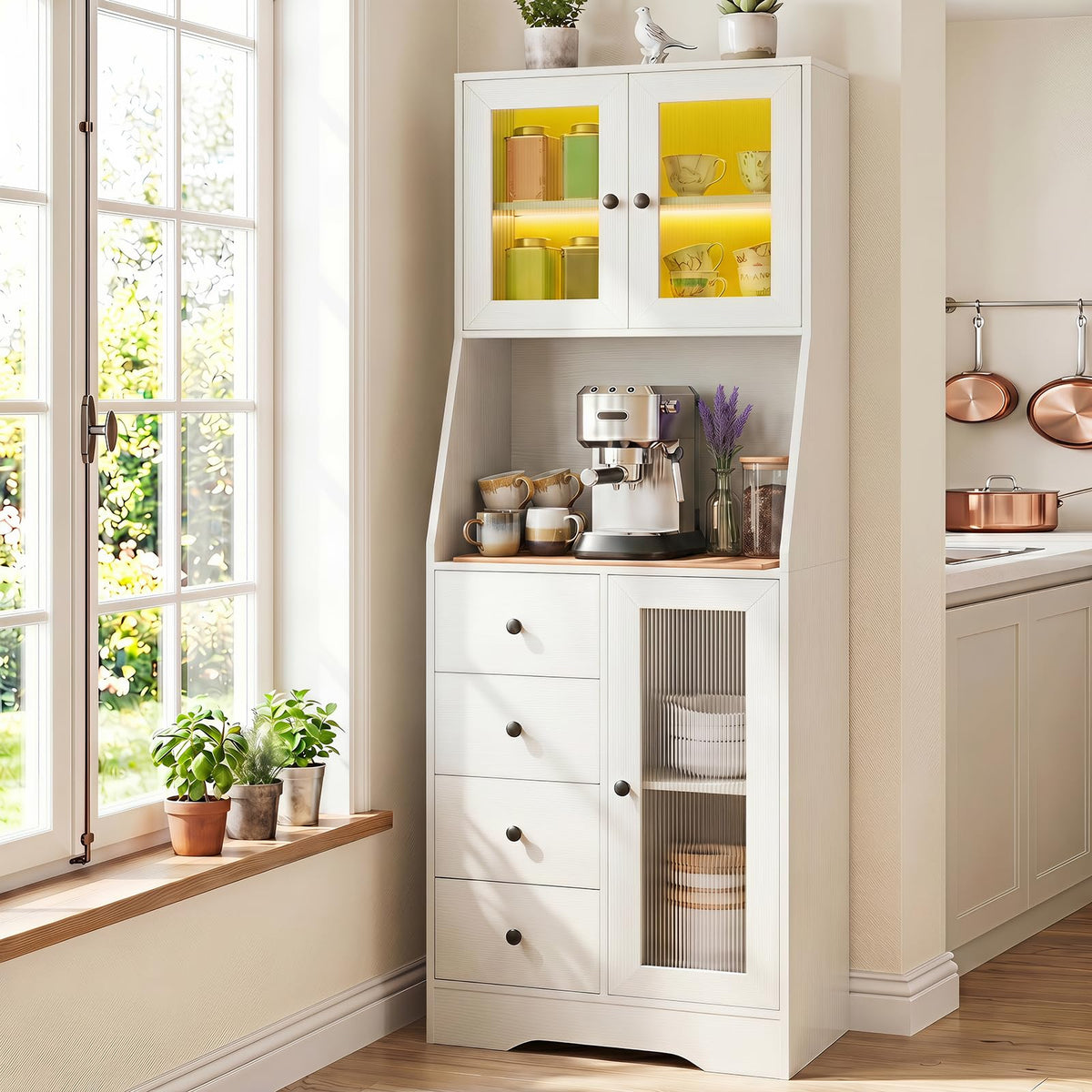 Giantex 163CM Tall Kitchen Pantry Cabinet, Freestanding Coffee Bar Cabinet