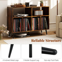 3-Tier Record Player Stand with Vinyl Storage Shelves and 5 Metal Legs for Living Room