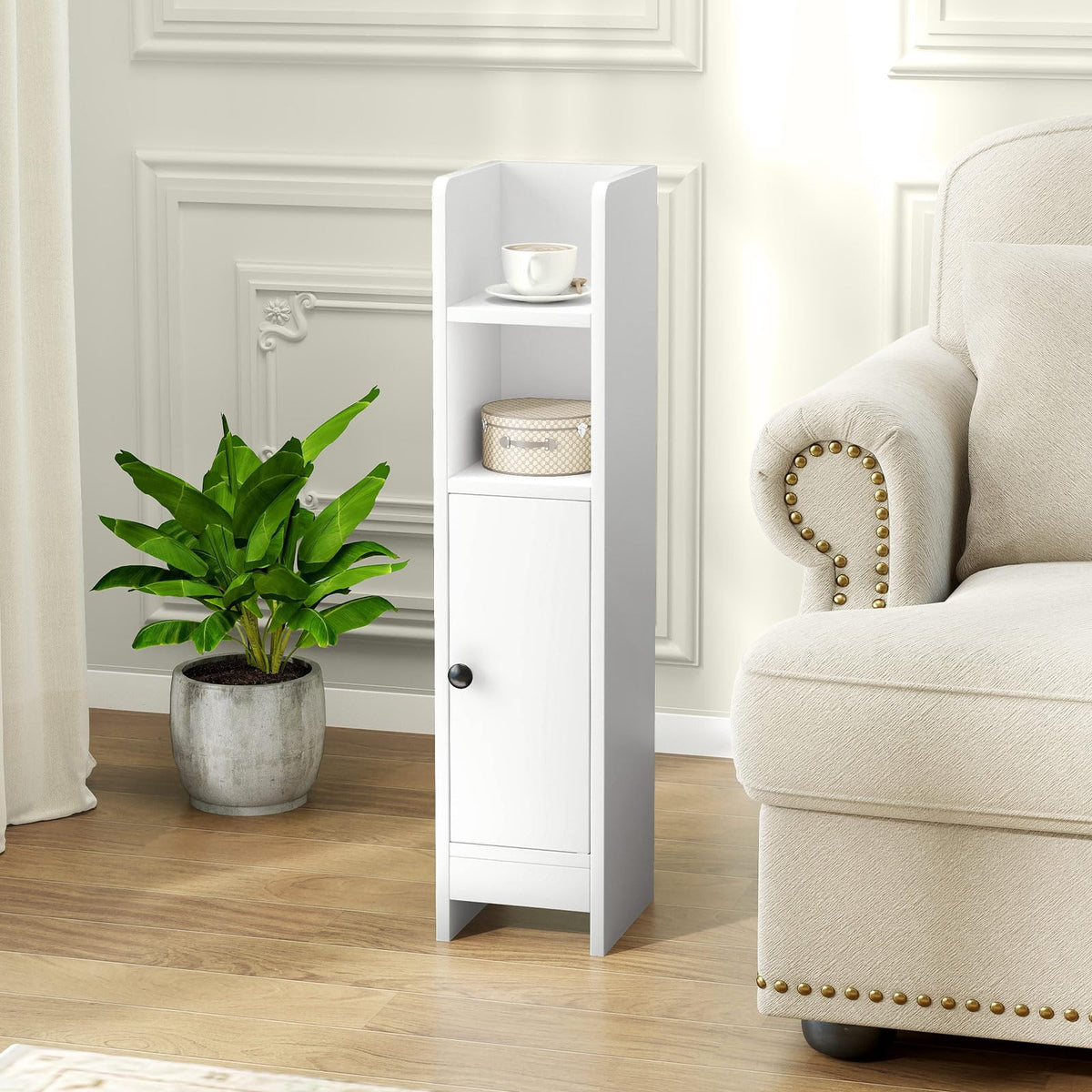 Giantex Bathroom Storage Cabinet, Slim Corner Floor Standing Cabinet with Adjustable Shelf