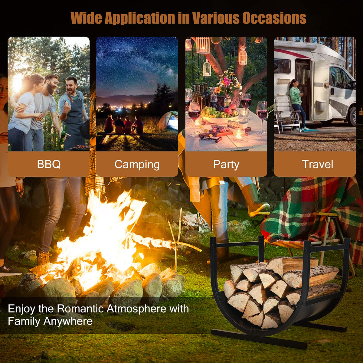 U-Shaped Firewood Rack with Handles for Fireplace Log Storage