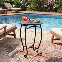 Outdoor Side Table Mosaic Patio Accent 35.5cm Coffee End Table