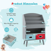 Kids Bookshelf Book Display Rack with 3-Tier Bookshelves and 2 Drawers