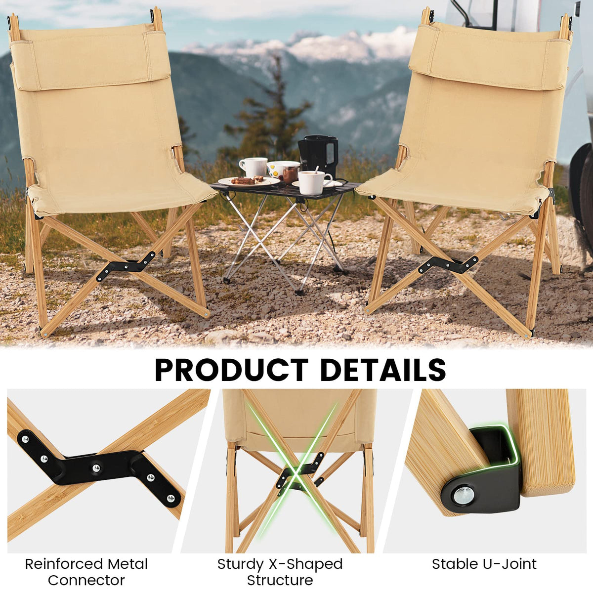 Portable Folding Camping Chair with 2-Level Adjustable Backrest for Picnic, Beach