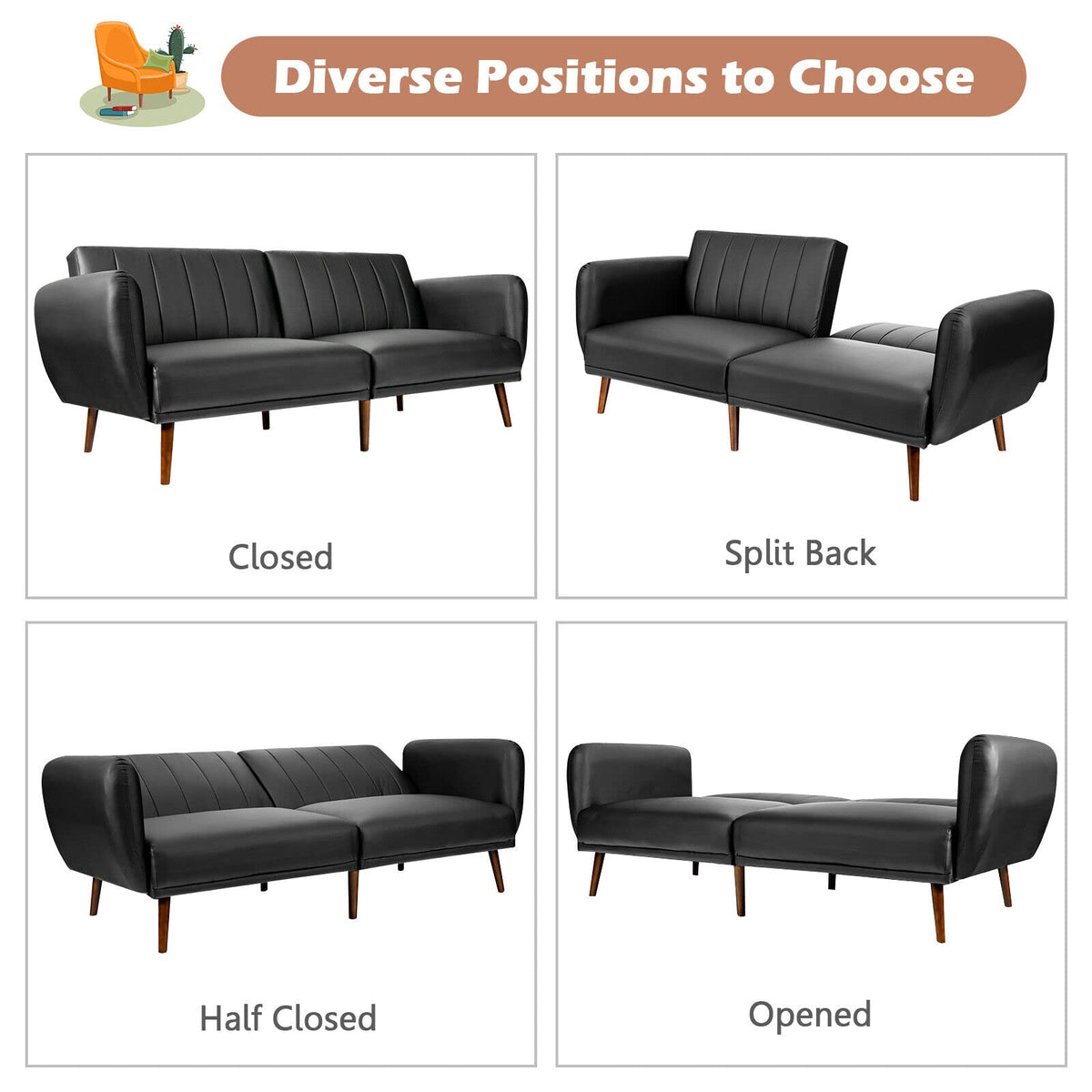 Giantex Sofa Bed, Sofa Futon w/Rubber Wood Legs