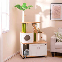 Large Cat Tree w/Litter Box Enclosure, Hidden Cat Washroom