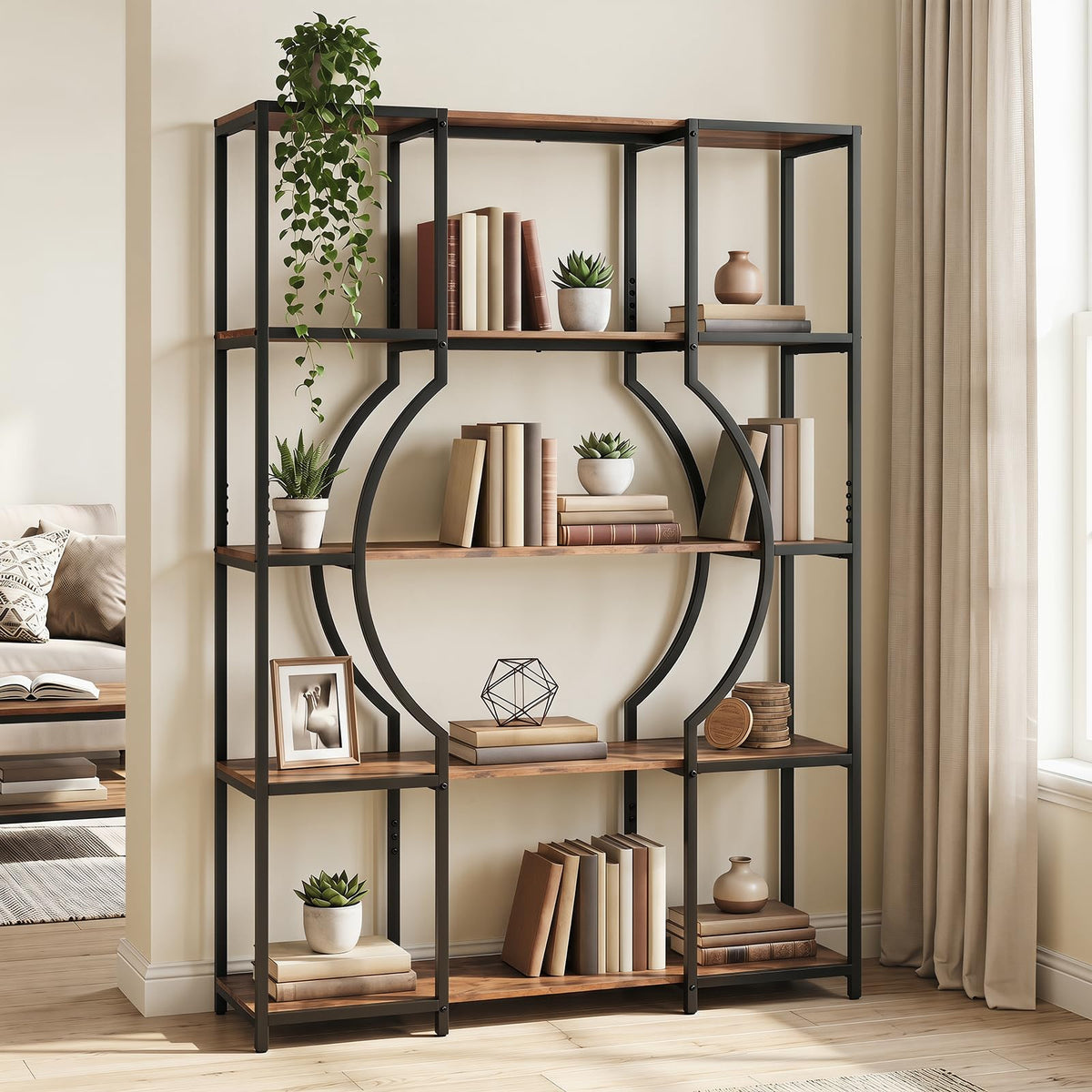 Giantex 5-Tier Industrial Geometric Tall Bookshelf with Open Shelves
