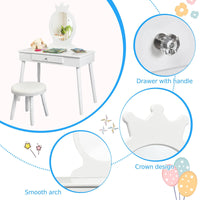 Kids Vanity Dressing Table Stool Set, Children Makeup Table Set