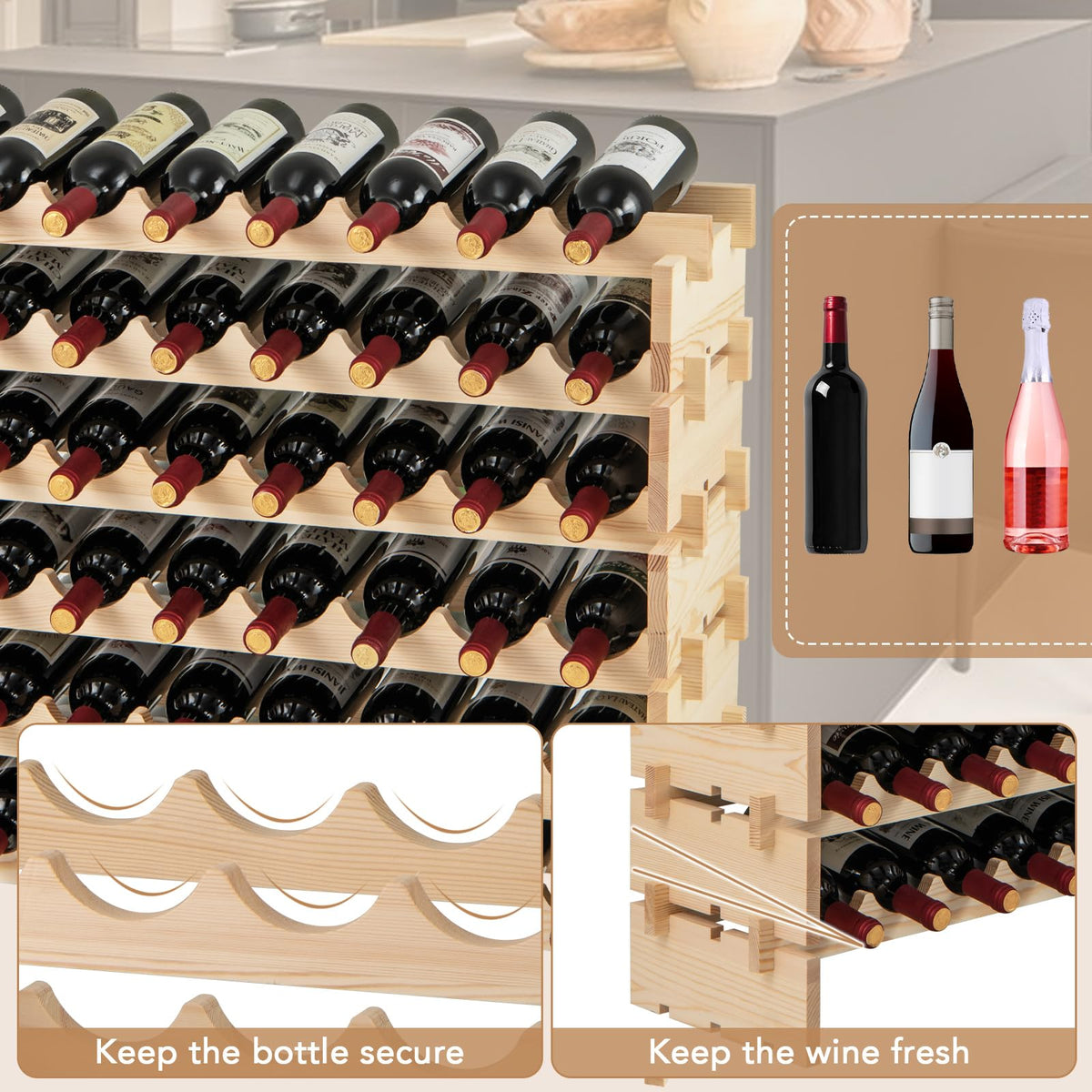 Giantex 60 Bottles Wine Rack, 6-Tier Stackable Modular Wine Bottle Holder