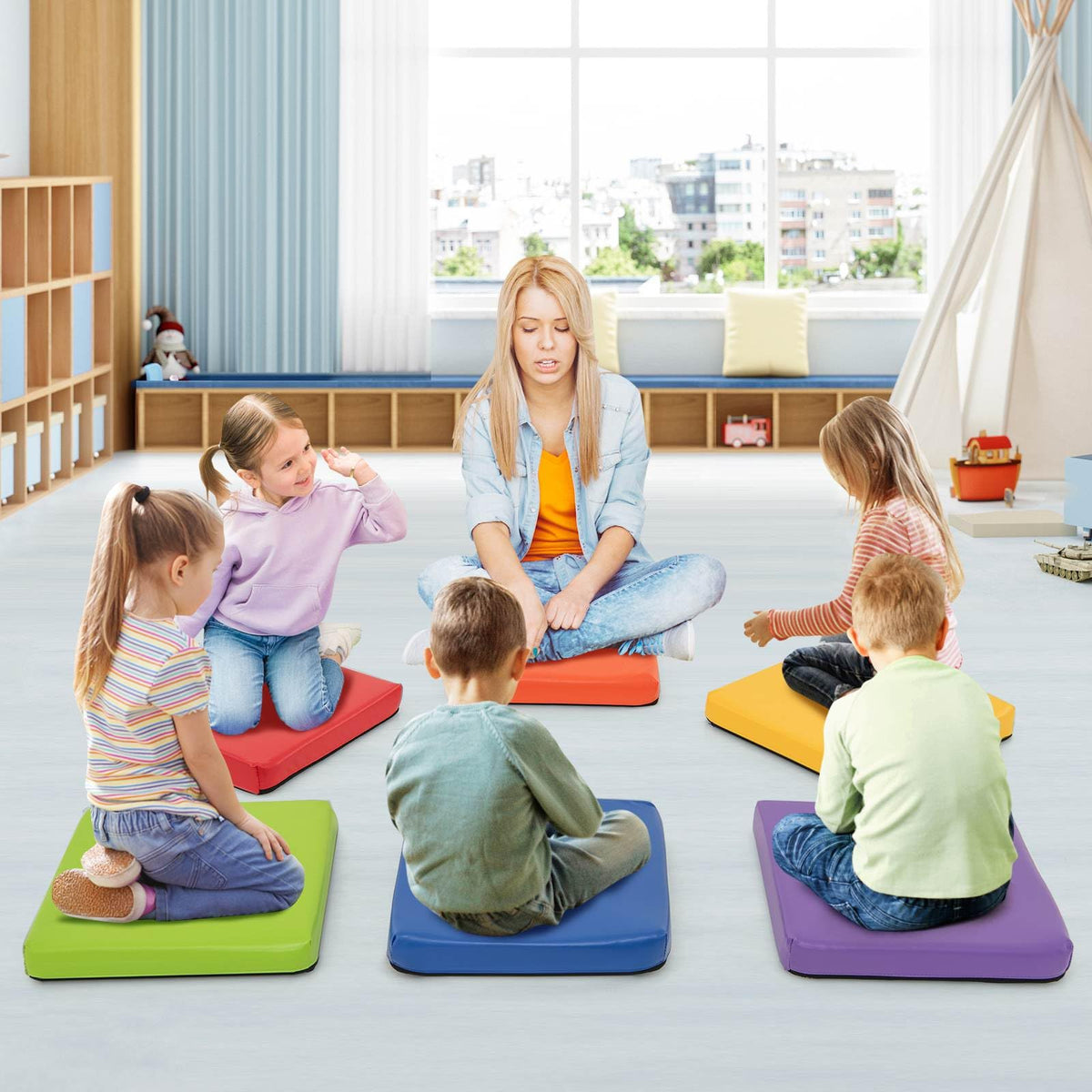 6 PCS Square Floor Cushions, Soft Sponge Floor Pillows