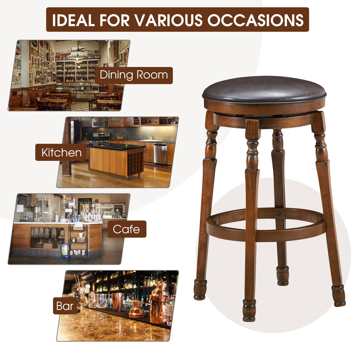 Giantex Swivel Bar Stools, Kitchen Counter Height Bar Stool w/ 360° Swivel Cushioned Seat, Soft PU Leather