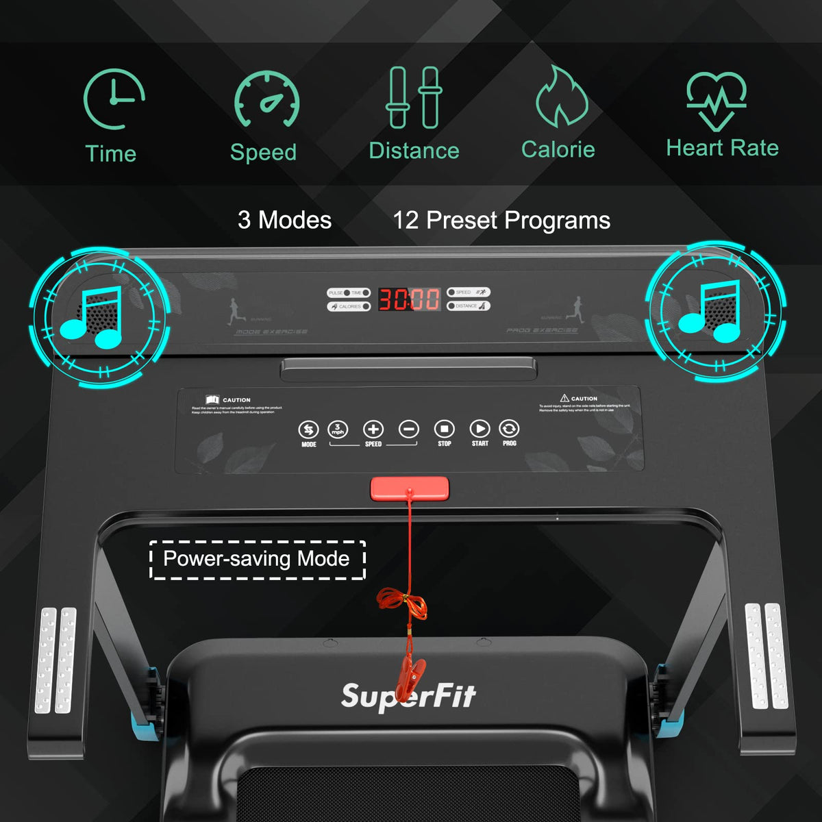 Folding Treadmill, Max 12.0 km/h, 2.25HP Electric Walking Pad, Compact Running Jogging Machine w/ 12 Preset Programs