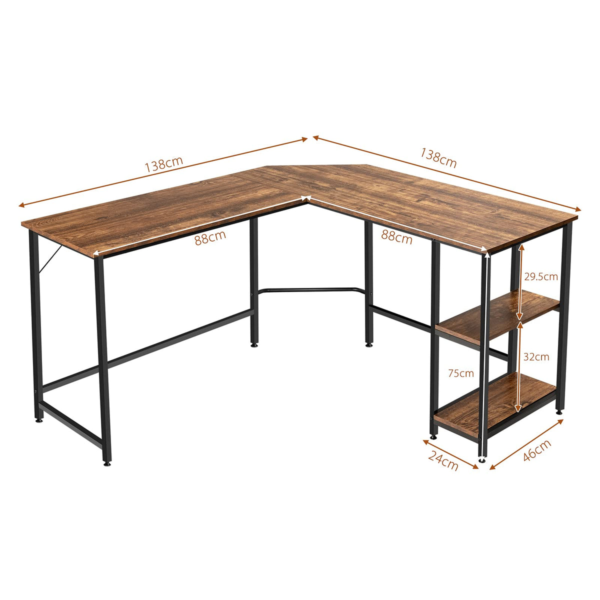 Giantex Industrial L-Shaped Computer Desk, Home Office Desk PC Laptop Study Table, Rustic Brown