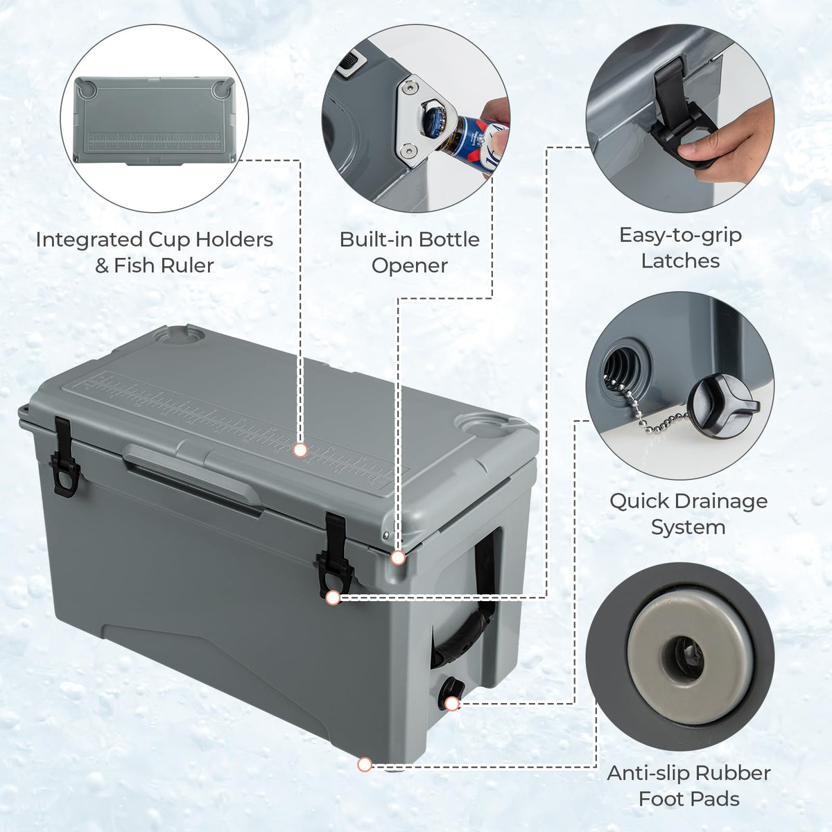 Insulated Portable Ice Chest with Integrated Cup Holders Hard Cooler w ...