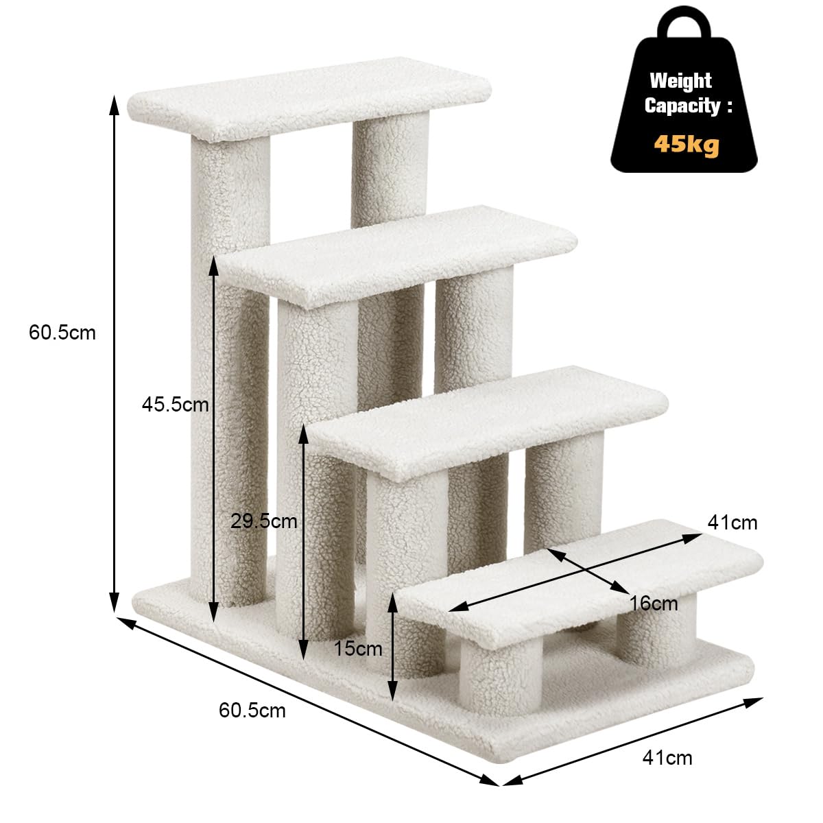4-Step Pet Stairs for Cats and Dogs, Carpeted Cat Scratching Post Pet Ramp