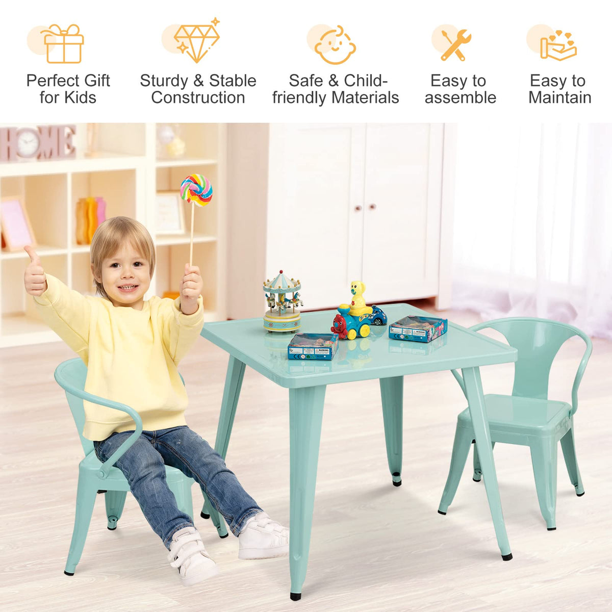 Kid’s Table and Chair Set with Adjustable Foot Pads