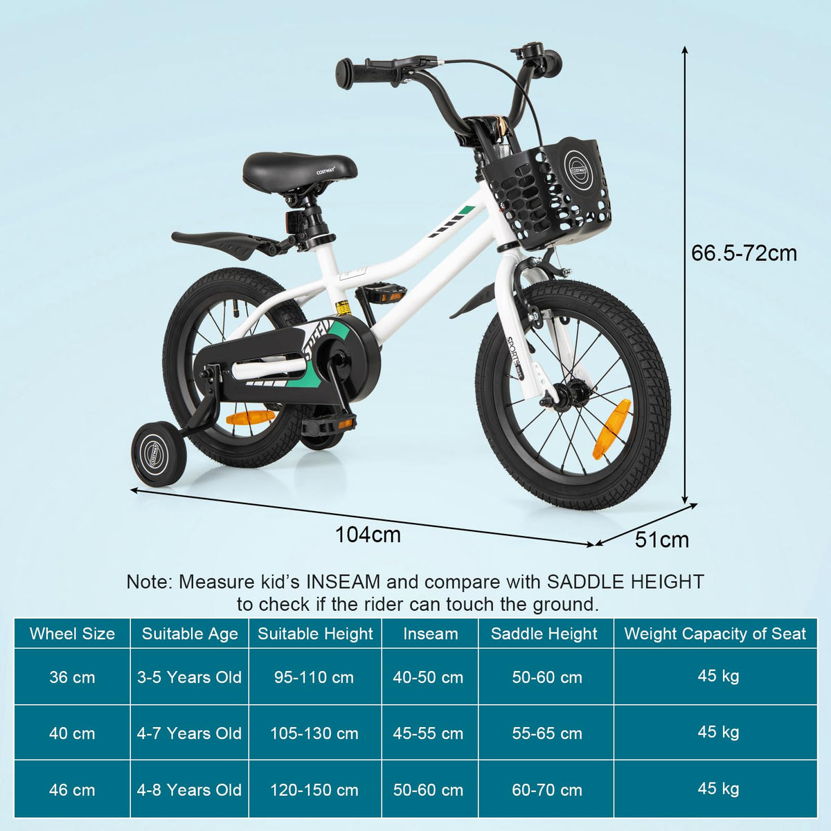 14 16 Inch Kids Bike, Toddler Bike with Training Wheels, Adjustable Seat & Handlebar