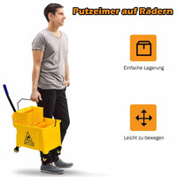 Mop Bucket w/ Down Press Wringer, 20L Commercial Cleaning Bucket w/ Wheels & Carrying Handle