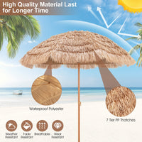 7.2 FT Thatched Tiki Umbrella, Hawaiian Style Hula Beach Umbrella w/Tilt, Tropical Umbrella w/Steel Pole