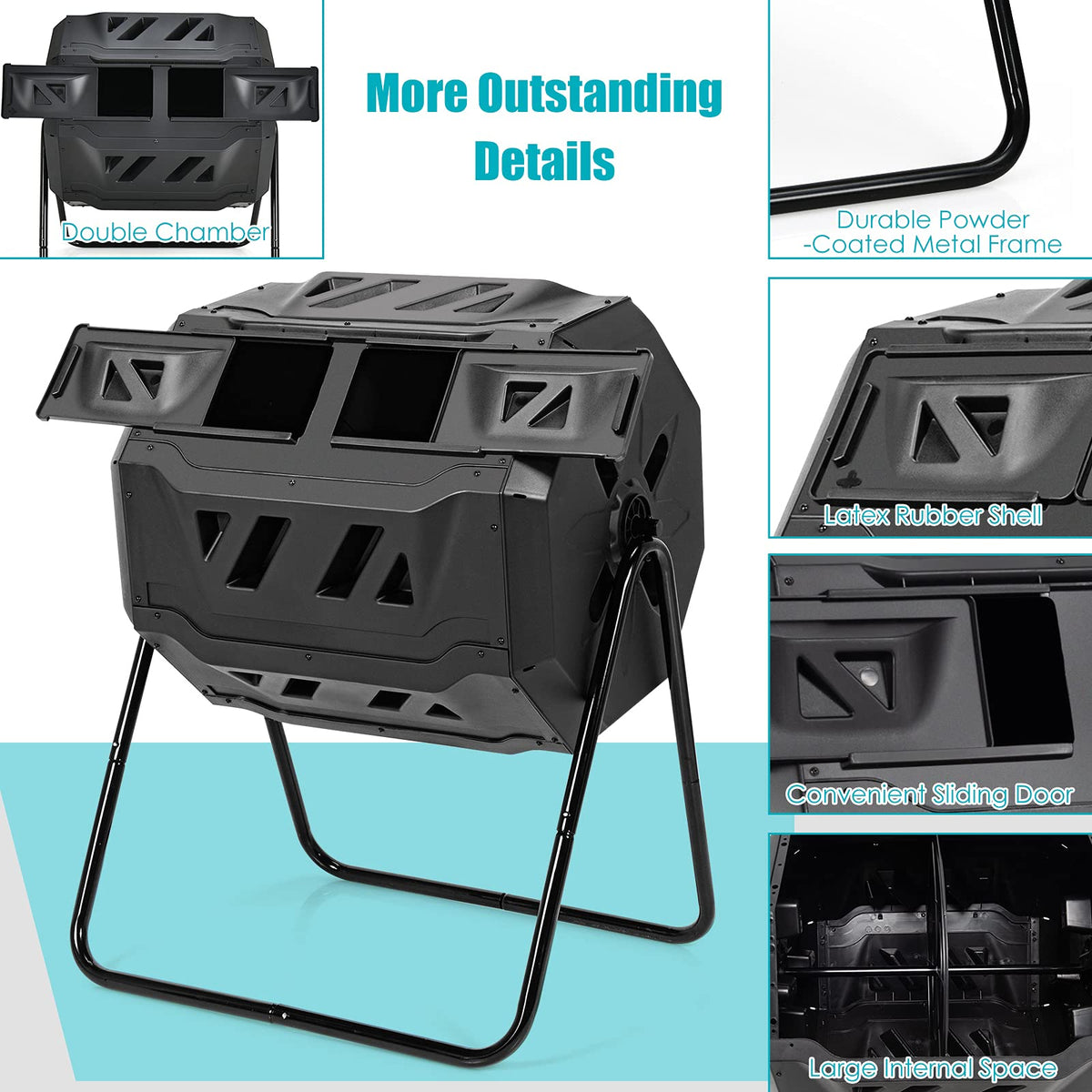 Outdoor Tumbling Composter, 160 L Portable Garden Compost Bin W/Dual Chamber, 2 Sliding Doors & Solid Steel Frame