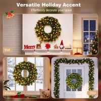 60 CM Pre-Lit Artificial Christmas Wreath, Battery Operated