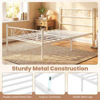 Single Size Metal Bed Frame with Floral Headboard and Footboard