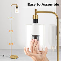 Industrial Floor Lamp with Hanging Glass Lampshade and Foot Switch