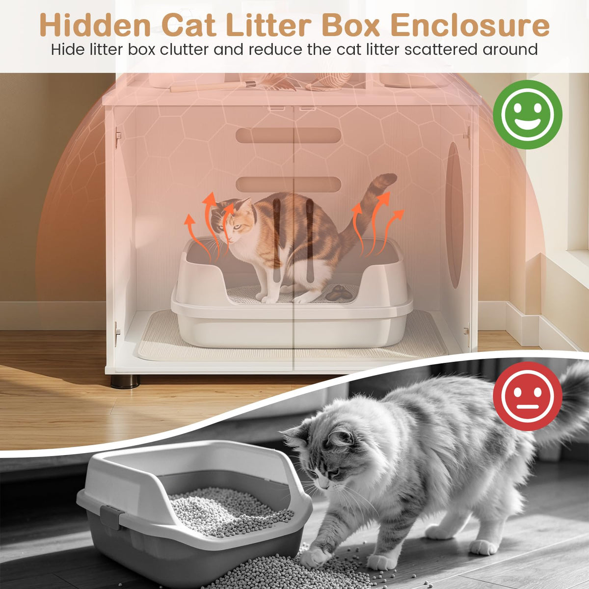 142 cm Tall 2-in-1 Cat Litter Box Enclosure w/Storage Pet House Corner Bookshelf