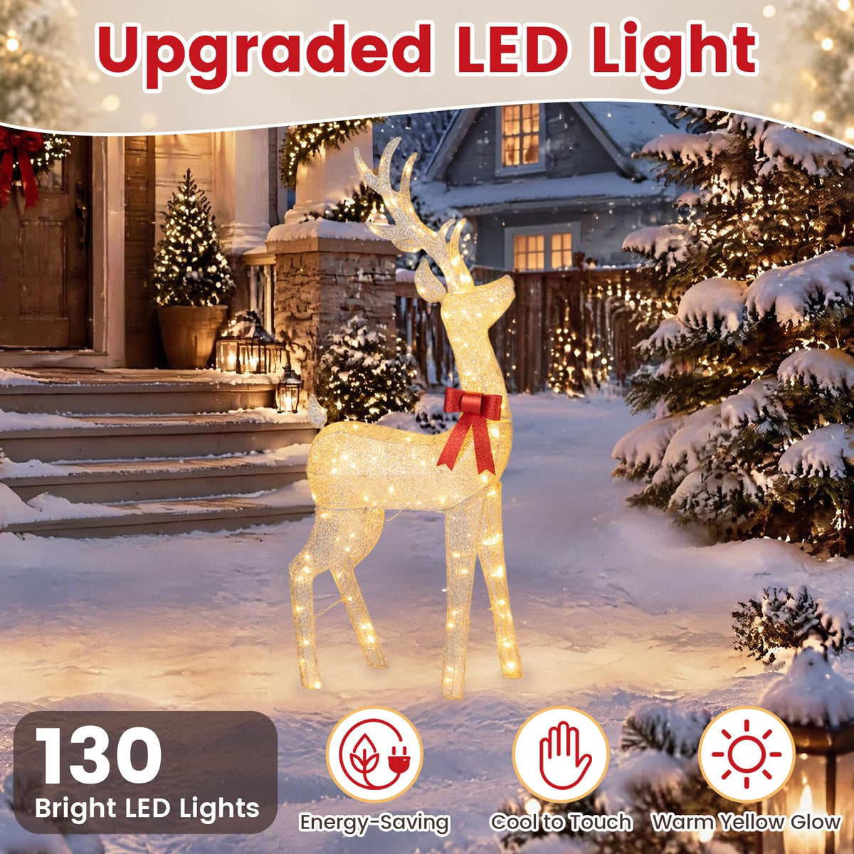 Lighted Golden Christmas Reindeer with 130 Warm Yellow LED Lights