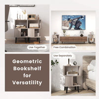 3-Tier Geometric Bookshelf Set of 2, Modern Asymmetrical End Table