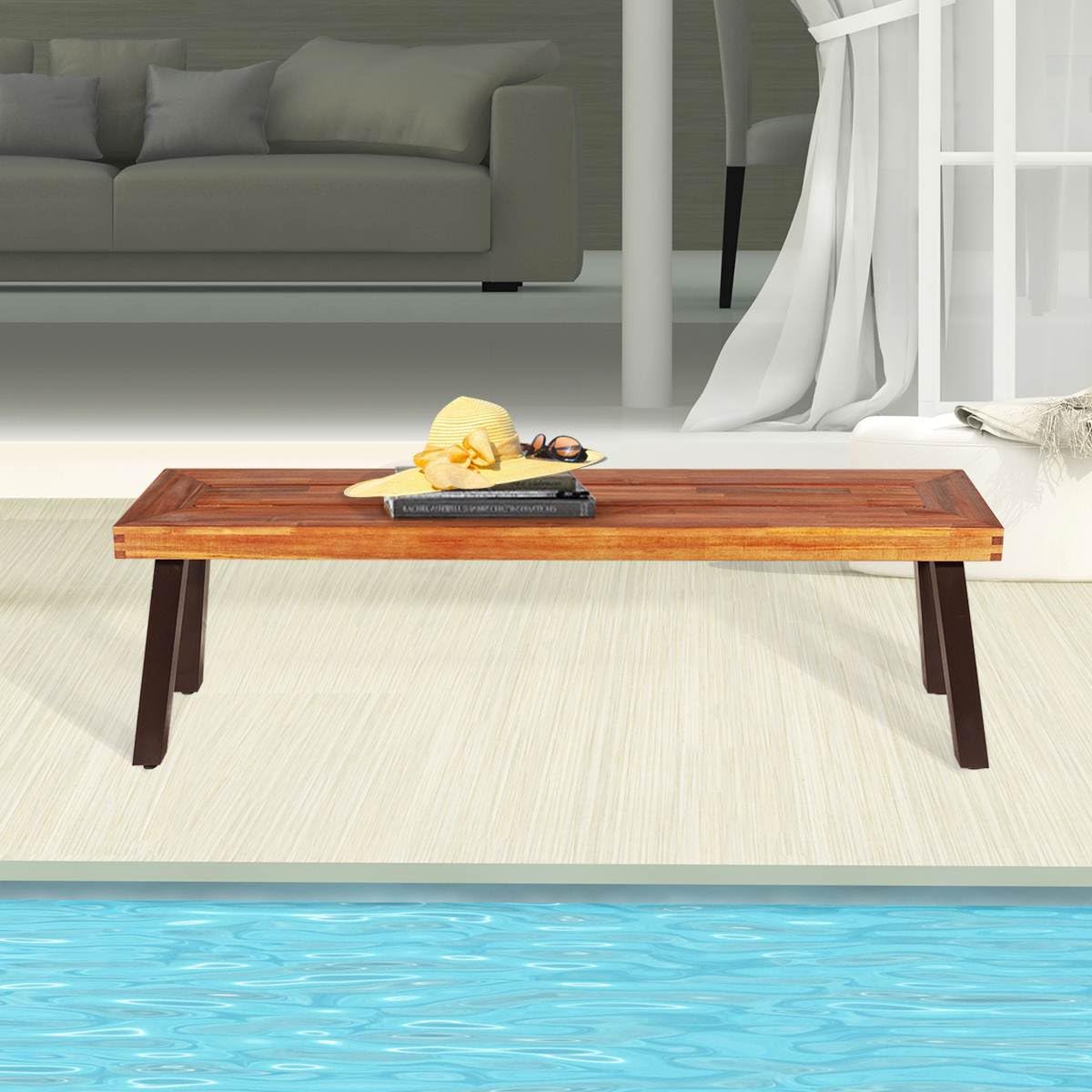 Patio Dining Wood Bench with Rustic Steel Legs