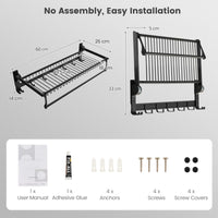 Giantex Foldable Bathroom Towel Rack, Wall Mounted Towel Shelf w/Adjustable Towel Bar & Movable Hooks