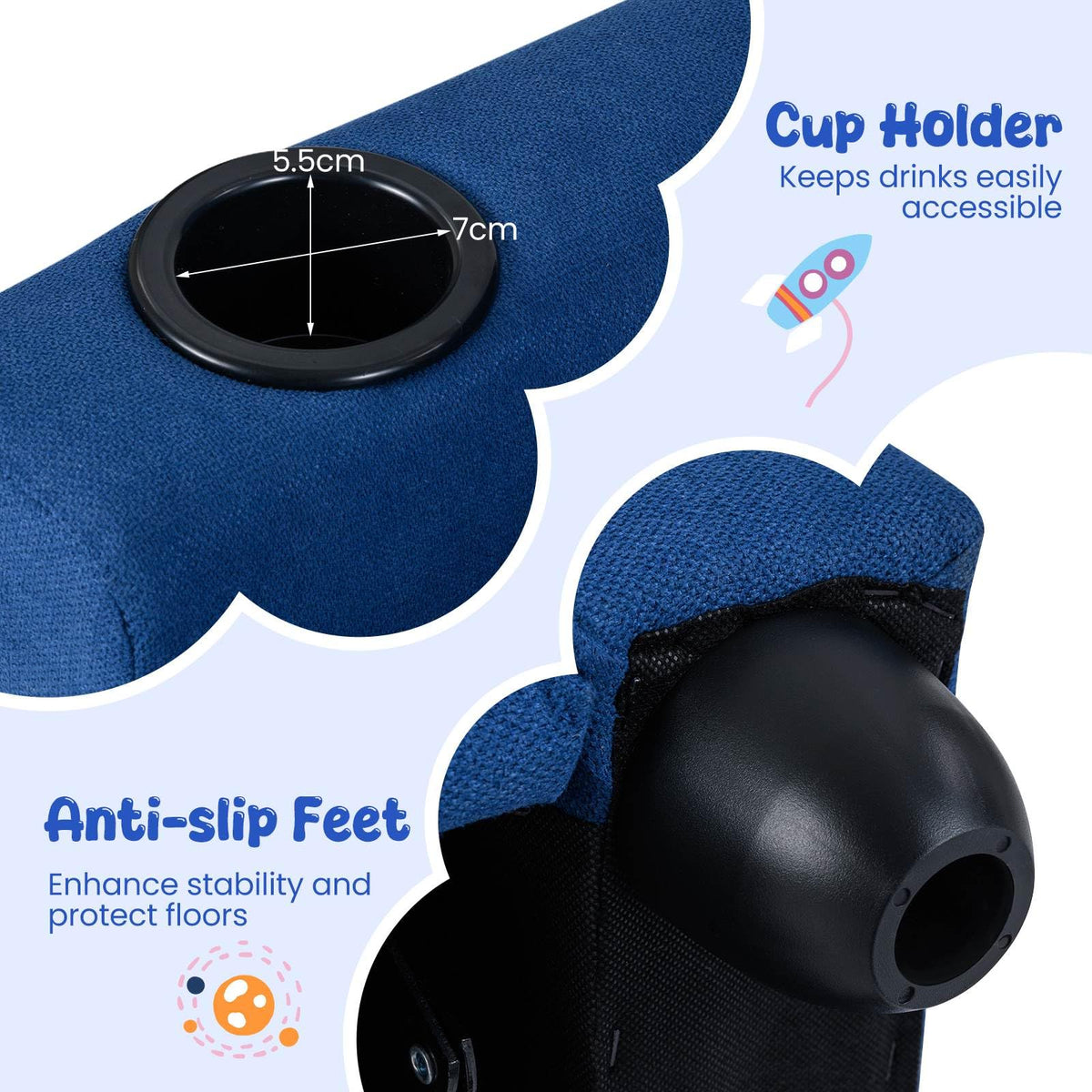 Kids Recliner Chair, PU Leather Push Back Toddler Sofa with Cup Holder