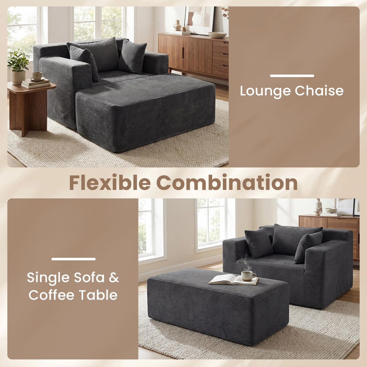 Single Foam Sofa with Ottoman Boneless Floor Lounge Chair with Pillows