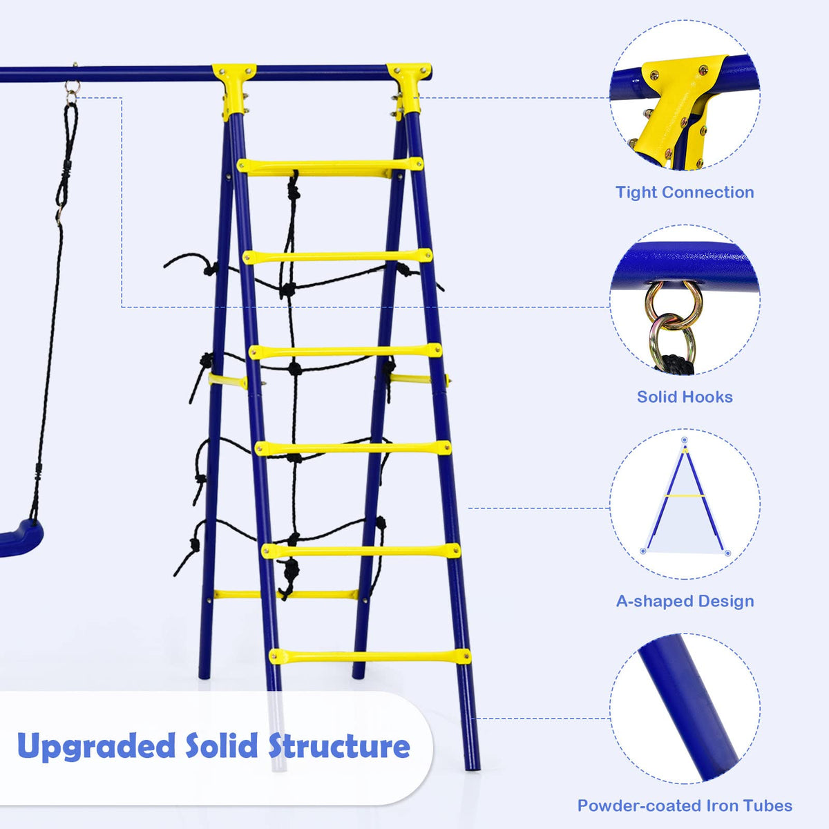 5-in-1 Outdoor Backyard Kids Swing Set with A-Shaped Metal Frame