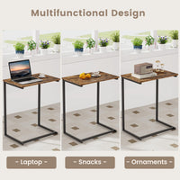 C-Shaped End Table, Vintage Accent Couch Table with Heavy-Duty Metal Frame